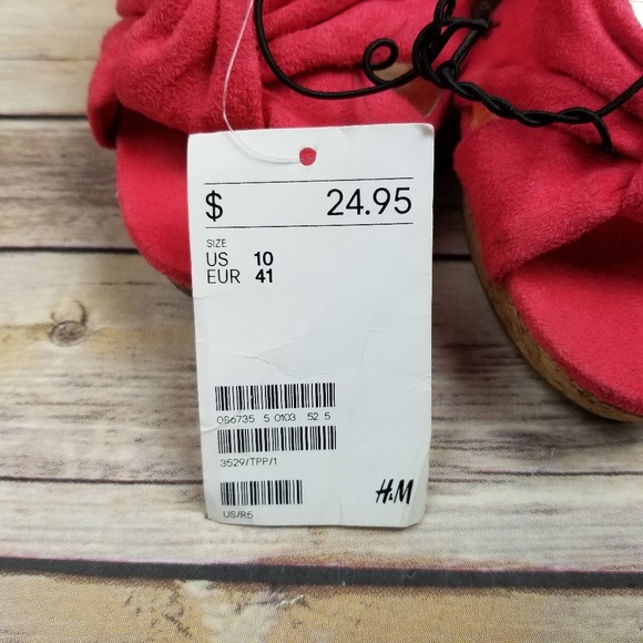 H&M Womens Pink Suede Cork Wedge Sandals Shoes - Picture 7 of 8